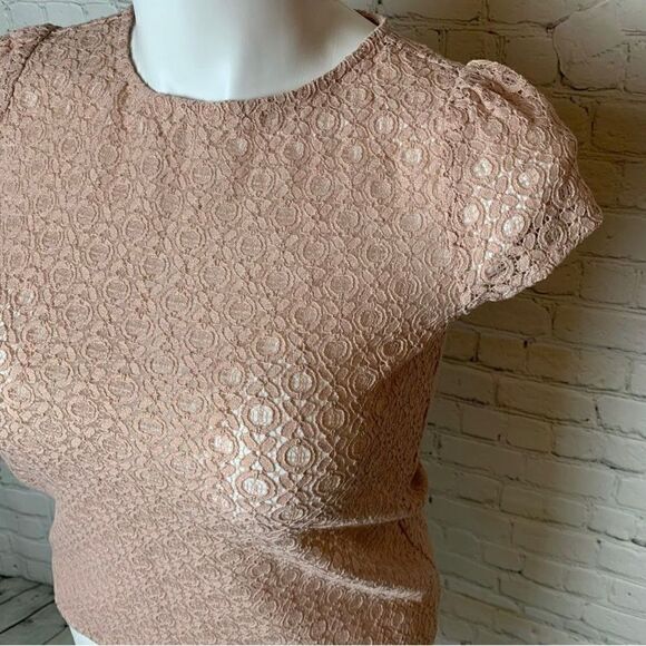 🔮 LOFT | Pink Lace Top Metallic Sheen Size XS - Picture 3 of 5